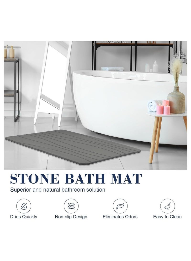 Soofam Stone Bath Mat, Fast-Drying Diatomaceous Earth Shower Mat, Non-Slip Super Absorbent Bathroom Floor Mat, Quick Drying Mat for Bathroom Tub, Kitchen, Home Decor (23.5"x15", Grey) - Image 2